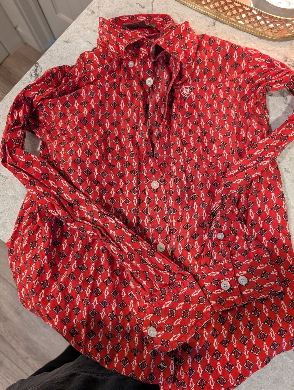 Boys Ariat Red Button Down